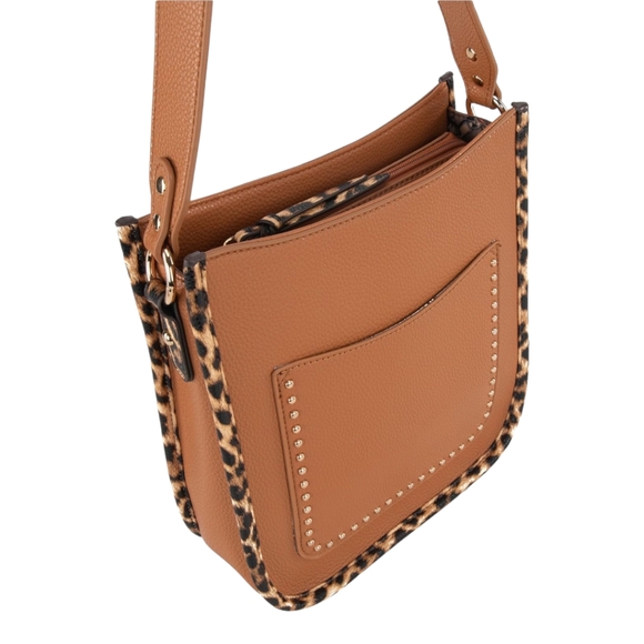 Montana West Designer Vegan Leather Leopard Trim Crossbody Shoulder Bag !! - Picture 2 of 5